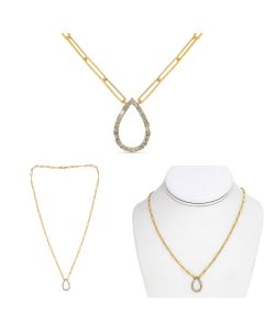 Yellow Gold and Diamond Paper Clip Pear Shape Necklace 