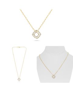 Yellow Gold Paper Clip Diamond Necklace 