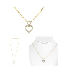 Yellow Gold Diamond Double Heart Necklace 