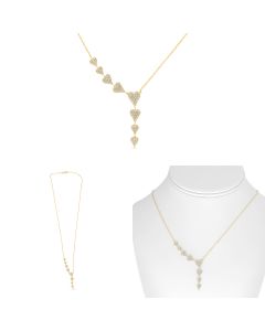 Yellow Gold Diamond Cascading Heart Necklace 