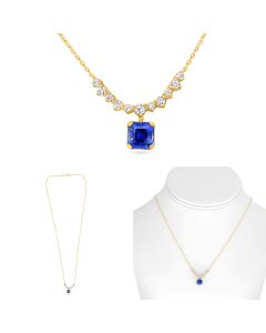 Yellow Gold Sapphire Drop and Diamond Necklace 