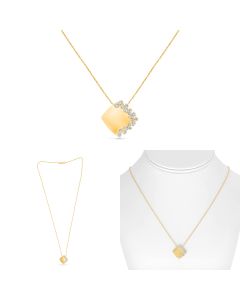 Yellow Gold Sandblast Square Necklace 