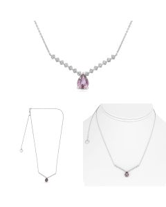 Pink Sapphire Pear and Diamond Row Necklace 