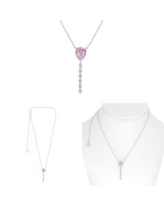 Pink Sapphire Pear and Diamond Drop Necklace 