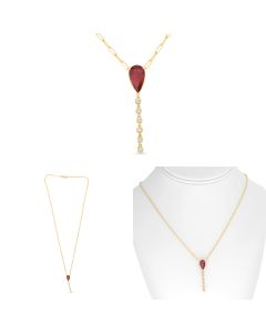 Yellow Gold Paper Clip Ruby Necklace 