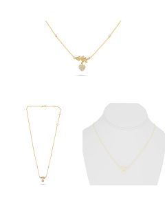 Yellow Gold Leaf and Heart Necklace