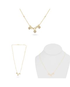 Yellow Gold Three Heart Charm Necklace