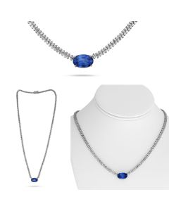 8.13 ct Sapphire and Baguette Diamond Necklace 