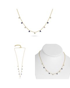 Triple Stone Sapphire and Diamond Alternating Yellow Gold Necklace 