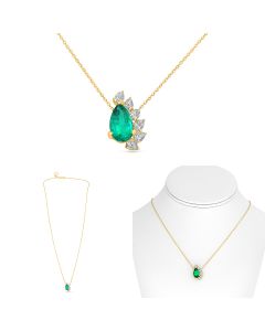 Half Diamond Cluster Emerald Necklace