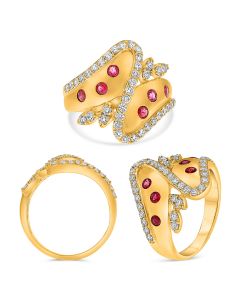Sandblast Ruby and Diamond Gold Ring 