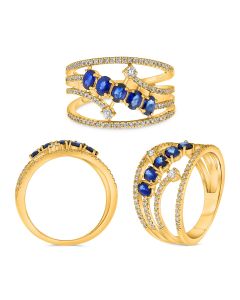 Five Oval Sapphire Gold Ring 