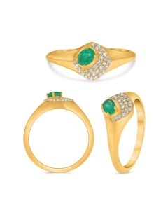 Emerald and Diamond Cluster Yellow Gold Ring 