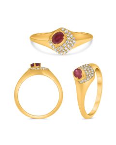 Ruby and Diamond Cluster Yellow Gold Ring 