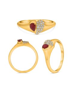 Heart Ruby and Diamond Cluster Yellow Gold Ring 
