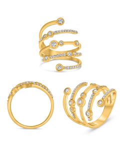 Yellow Gold Varied Diamond 5 Row Ring 